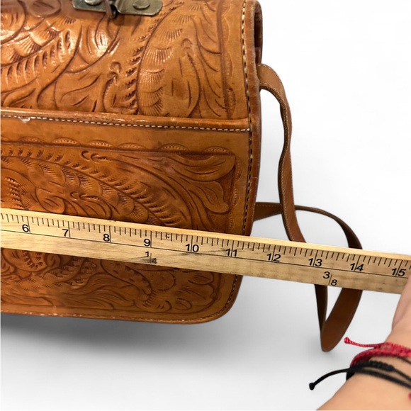 Sergio Collection Vintage 80s 90s Hand Tooled Leather Crossbody Briefcase Satche - Picture 13 of 14